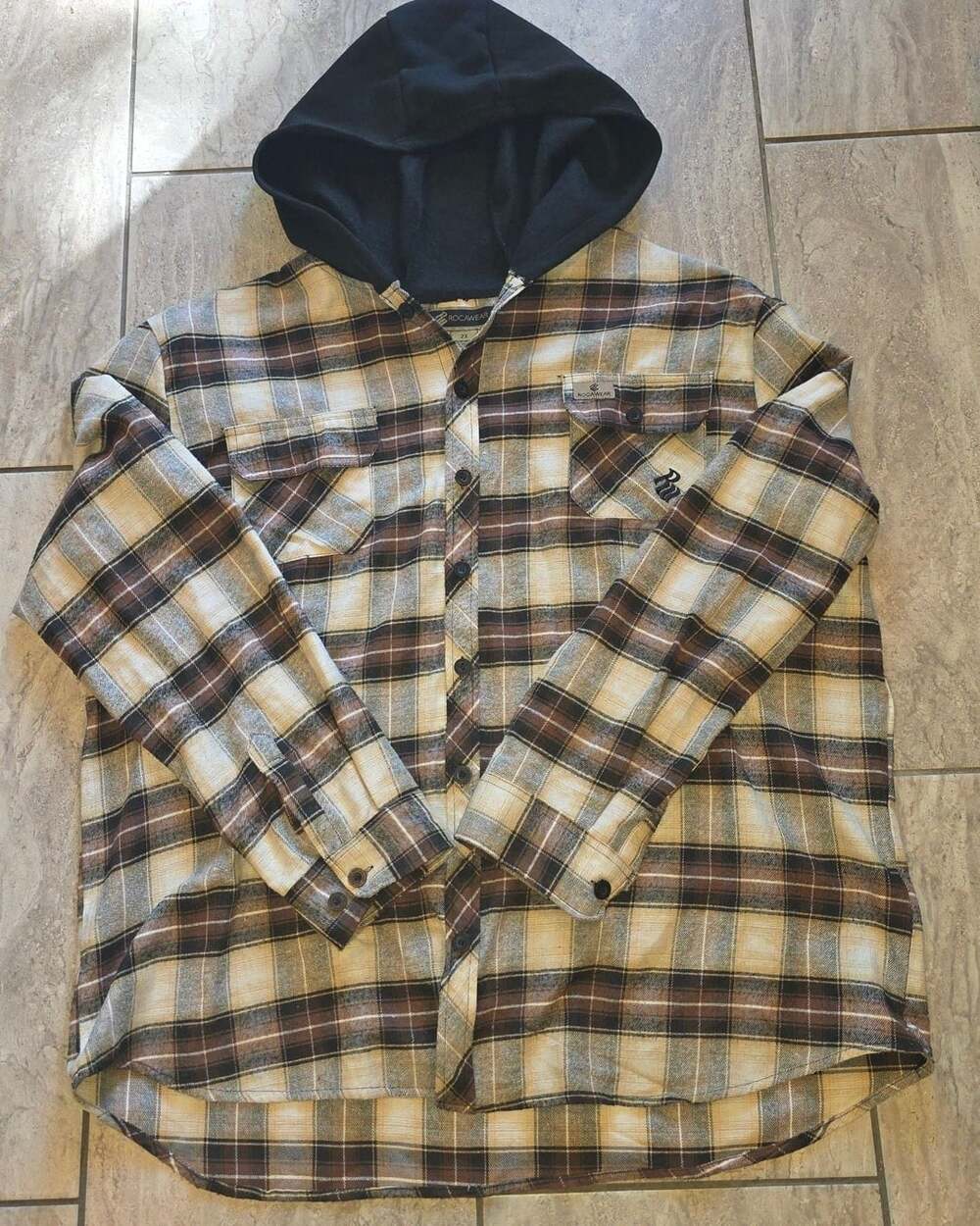 Rocawear Plaid Hooded Flannel Shirt Size 2X Brown Button Up